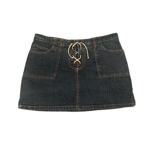 vintage dark wash tie denim skirt